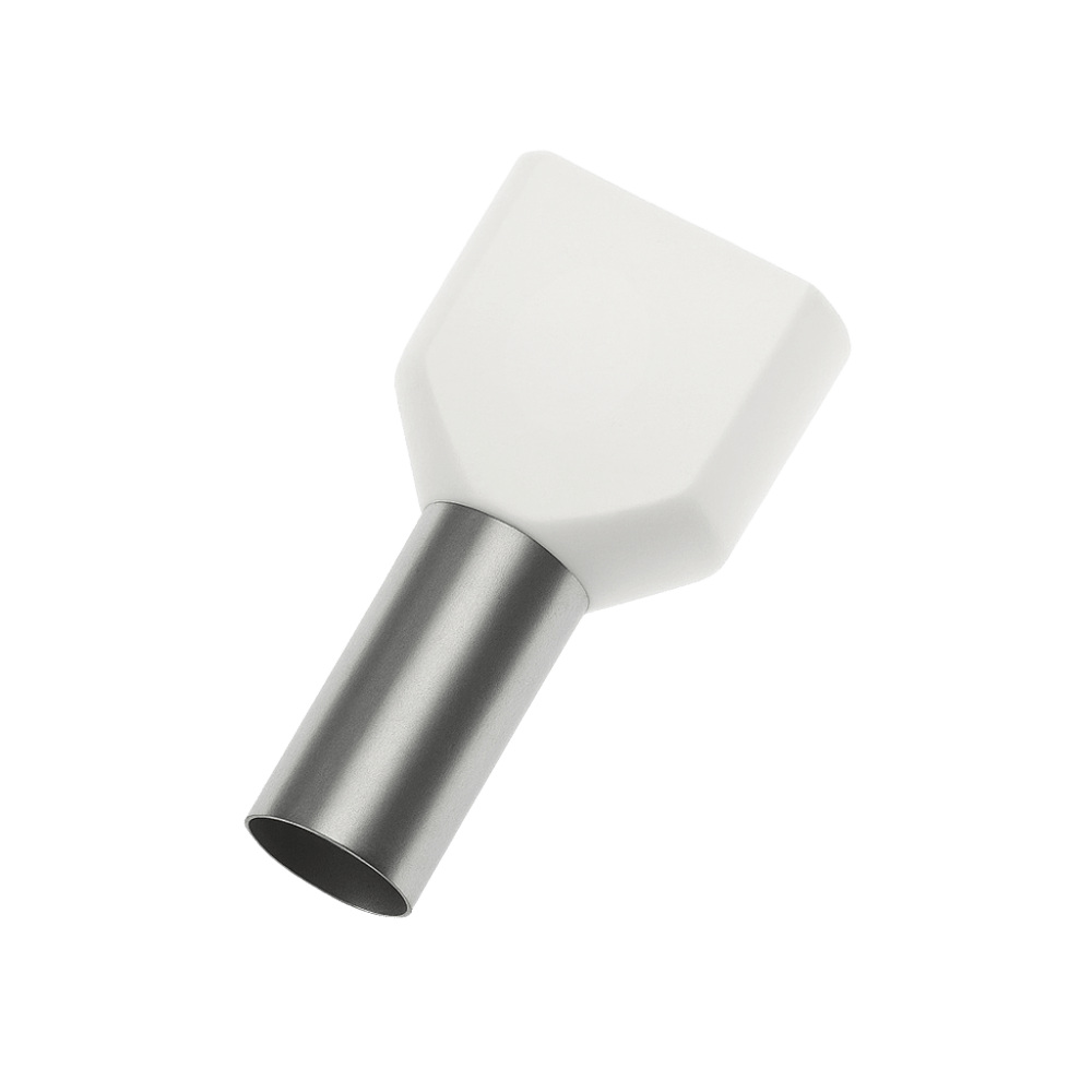 Jeesoon Insulated Bootlace Ferrule – Twin 2 x 16mm², 16mm Long, White (Pack of 50)