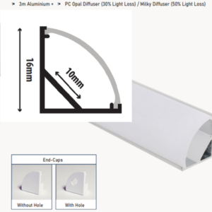 3M ALU CORNER EXTRUSION 90 DEG ROUND DIFFUSER 10MMX16MM (IDXH)