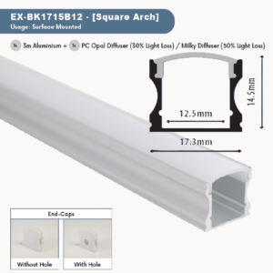 3M ALUM SURFACE EXTRUSION SQUARE CURVED DIFFUSER 17.3MM X 12.5MM X 14.5MM (ODXIDXH)
