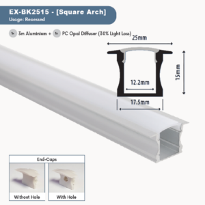 3M ALUMINIUM RECESSED EXTRUSION SQUARE ARCH DIFFUSER 17.3MM X 12.2MM X 15MM (WXWXD)