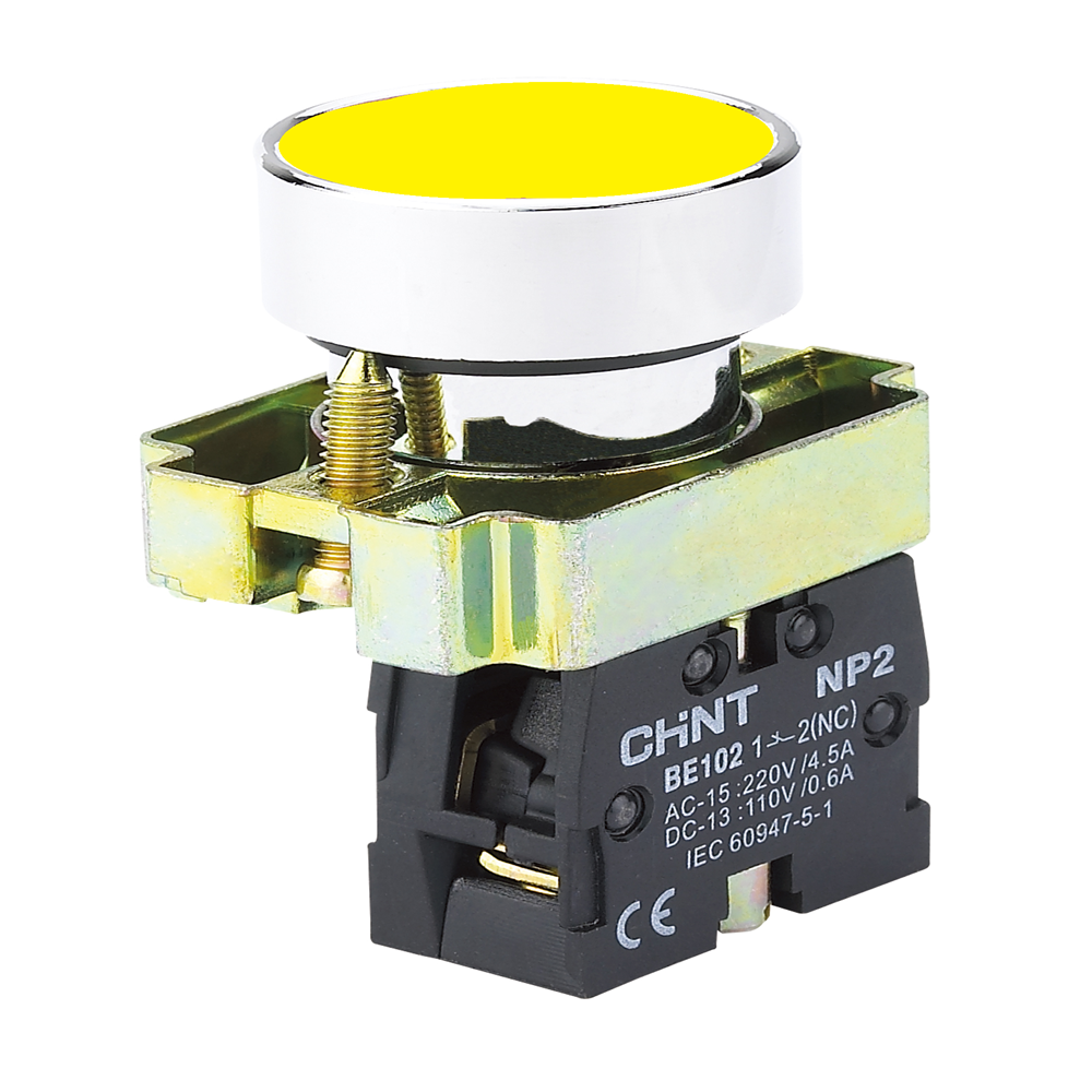 Chint Pushbutton – Metal Head, Yellow, 1NO Contact (Complete Unit)