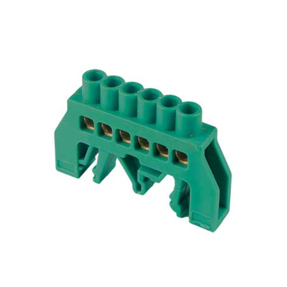 6-Way Green Earth Bar – 6x9mm, 16mm DIN Mount