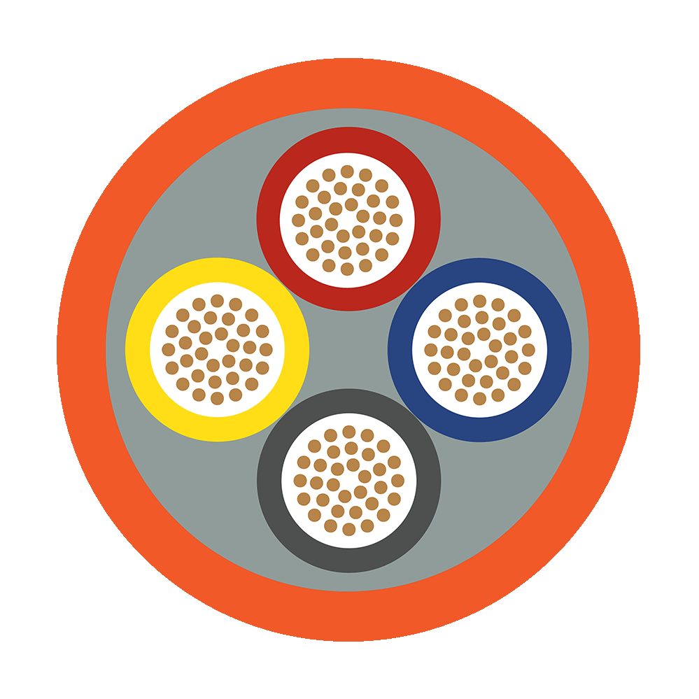 PVC Nitrile Trailing Cable 6.0 mm² × 4 Cores, Orange – 600/1000 V (35 A)