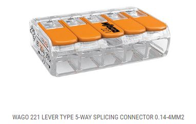 WAGO 5‑Way Splice Connector – 0.14 mm² to 4 mm², Orange