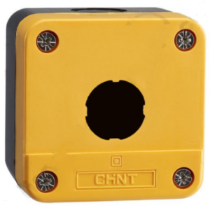 Chint Pushbutton Enclosure – 1 Hole, 16×16 mm, Yellow Lid, IP65