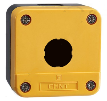 Chint Pushbutton Enclosure – 1 Hole, 16×16 mm, Yellow Lid, IP65