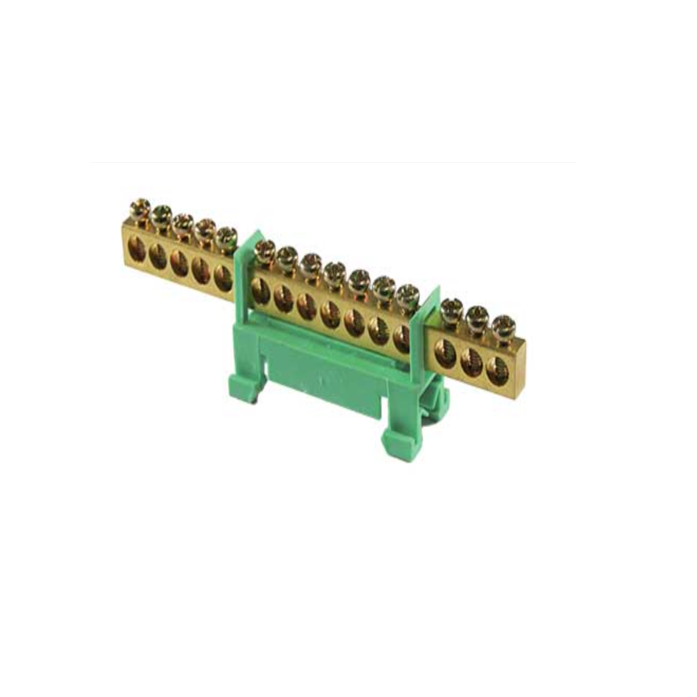 DIN Rail Neutral Bar – 12-Way, 75A, Green