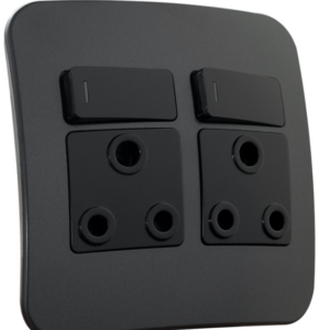 Veti 1 – Double SSO 16A Socket Outlet Gunmetal/Black Switch