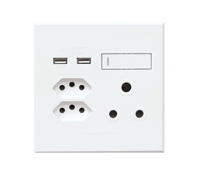 VETI 3 - COMBO SSO 1 X 16A RSA, 2 X 16A V-SLIM, 2 X USB 4X4 WHITE