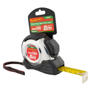 Tork Craft Measuring Tape – 8m × 25mm, Stainless Steel & Rubber Casing, Self-Lock