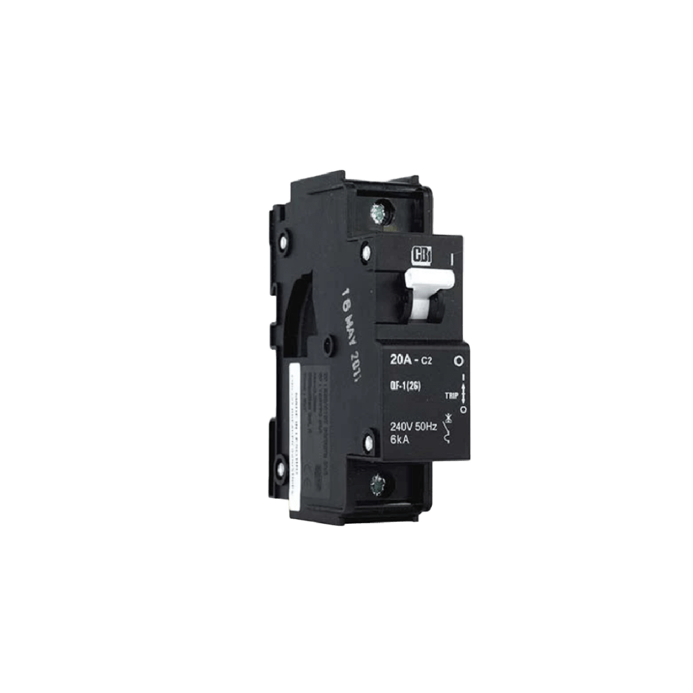 CBI 25A 1 Pole Mini Rail MCB – 6kA, Curve 2, Black (White Handle)