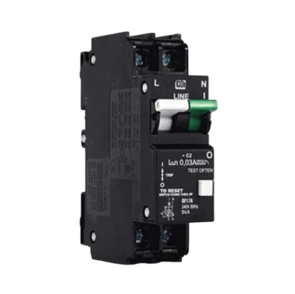 CBI 30A 1P+N earth leakage circuit breaker with overload protection and white green handle
