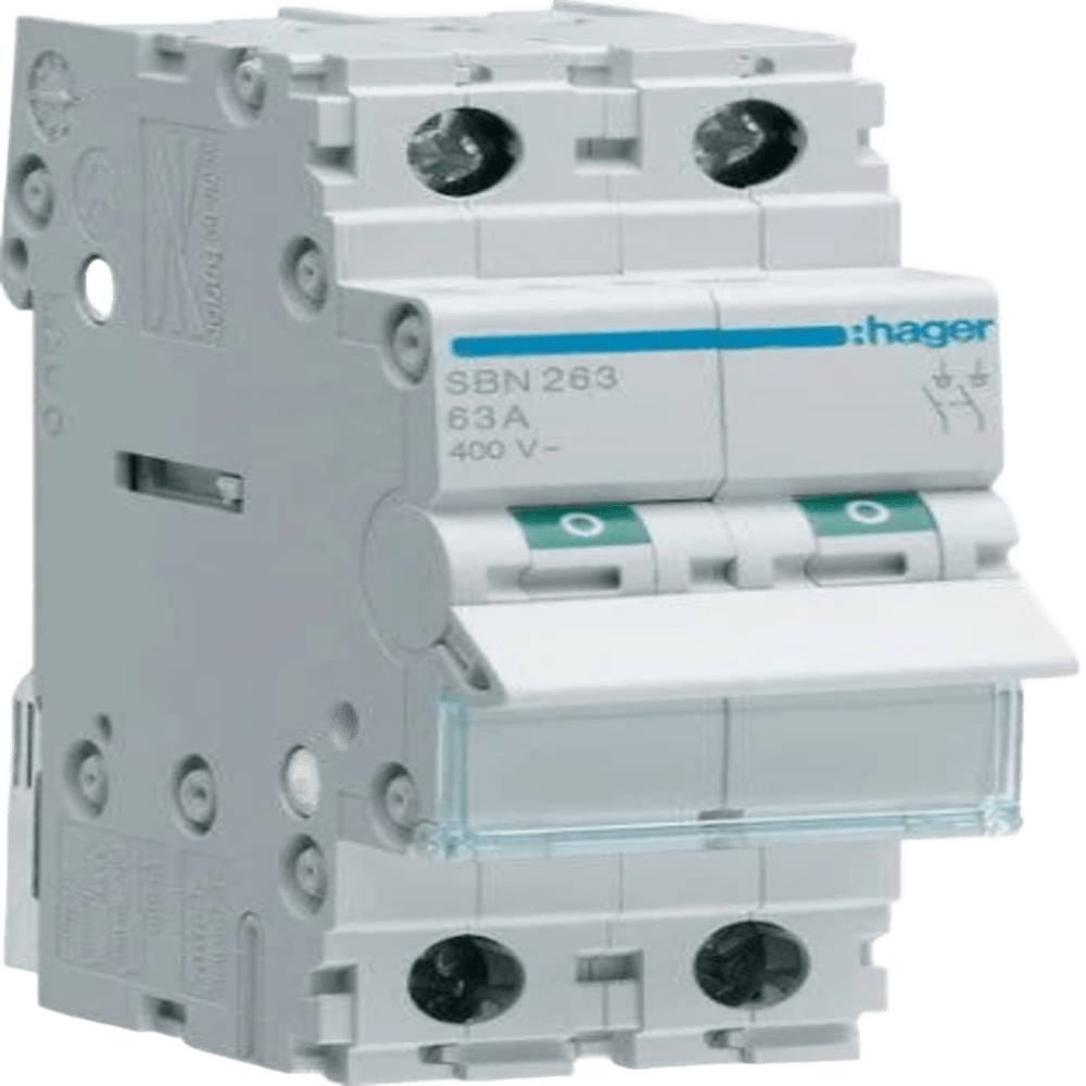 Hager 125 A 2‑Pole Isolator Switch DIN‑Rail Mount