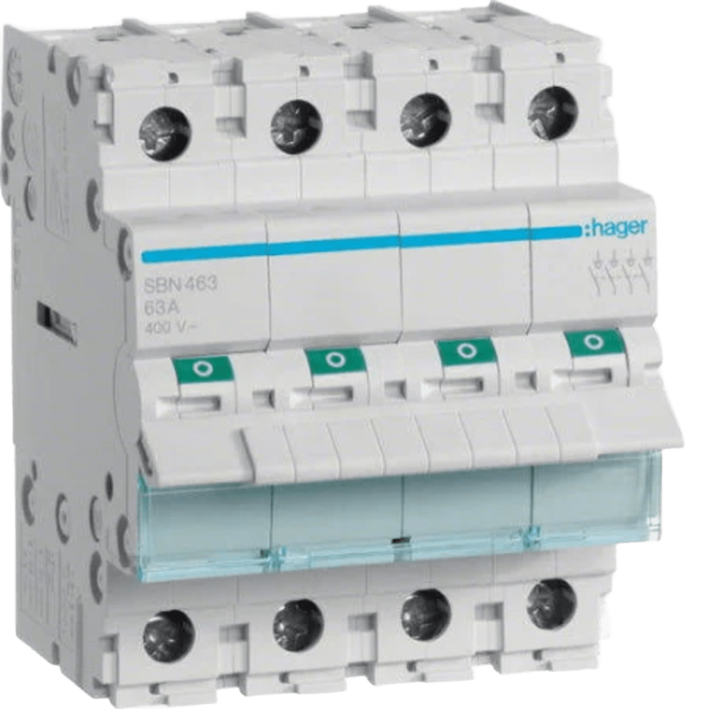 Hager 100 A 4‑Pole DIN‑Rail Isolator Switch