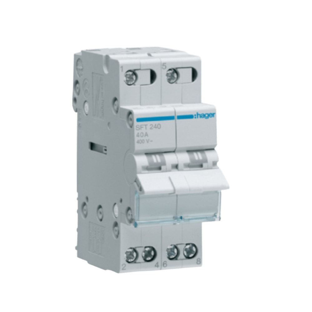 Hager Changeover Switch – 40A, 2 Pole, DIN Mount, Centre Off