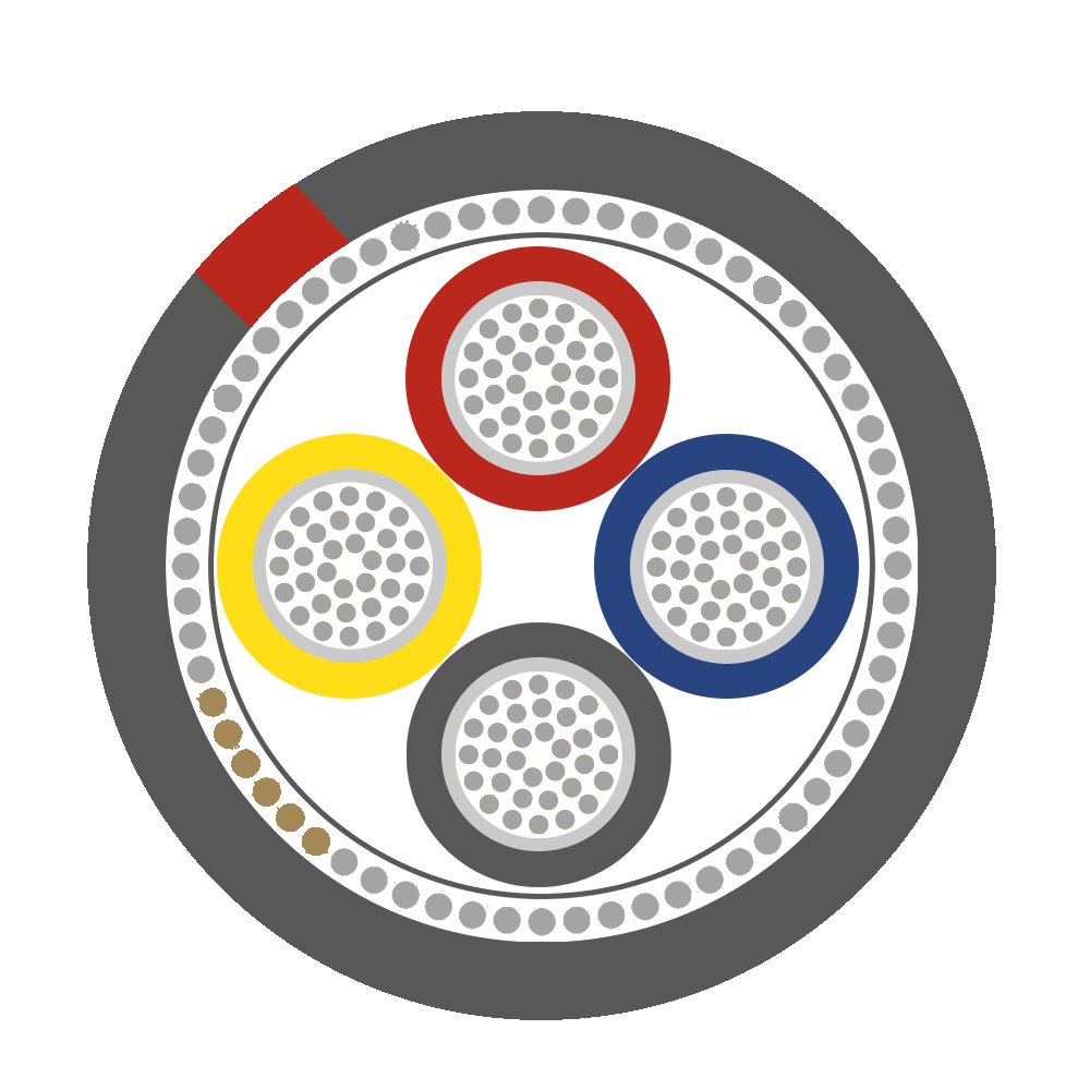 PVC/SWA/PVC 25mm² x 4 Core Aluminium Stranded Flame-Retardant Cable – 600/1000V Red Stripe (88A) Armoured Electrical Power Cable for Industrial and Commercial Installations