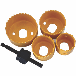 Tork Craft Hole Saw Set 5PCE Carbon Steel Wood (32, 38, 44, 54mm) + Mandrel