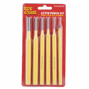 Tork Craft 6-Piece Pin Punch Set – 1.5mm to 8mm, Yellow