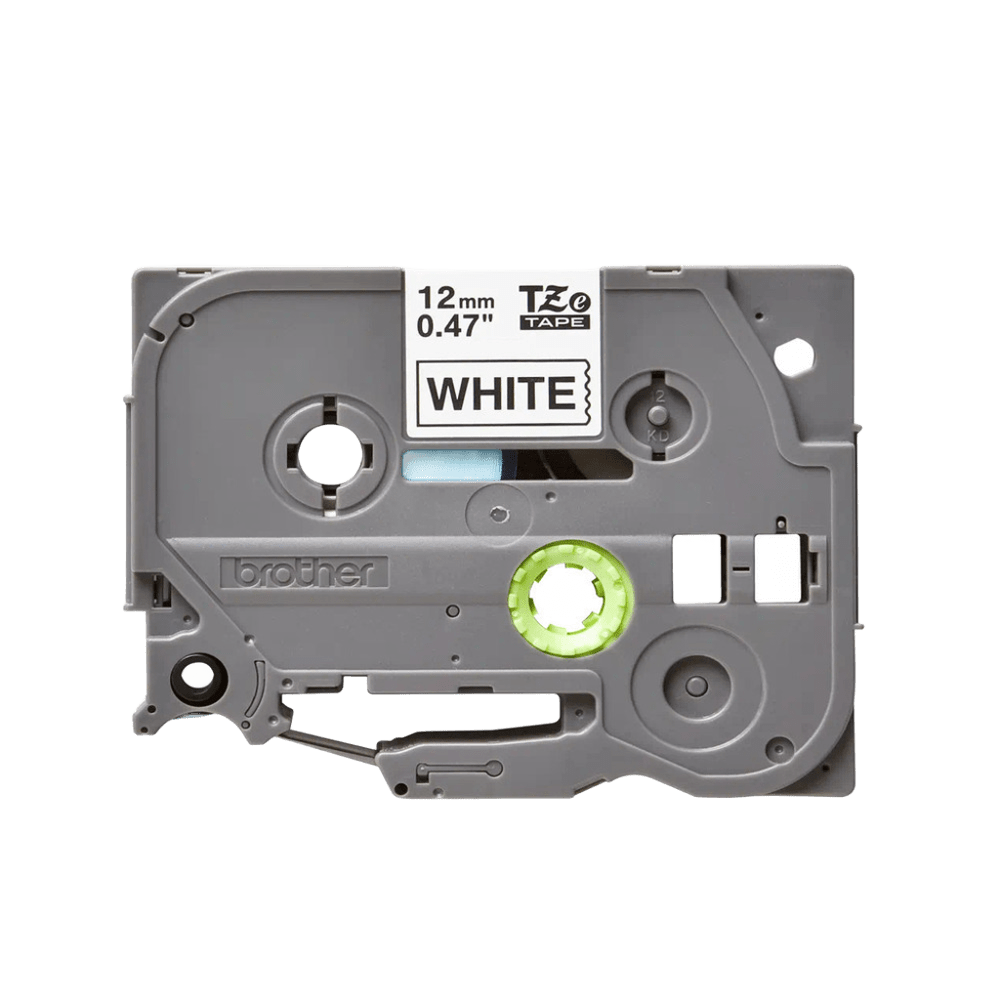 Brother 12mm Laminated Label Tape – Black Text on White Background, 8m Roll, Outdoor Durable