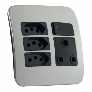 Veti 1 – 16A Socket Outlet Black with Silver/Black Cover