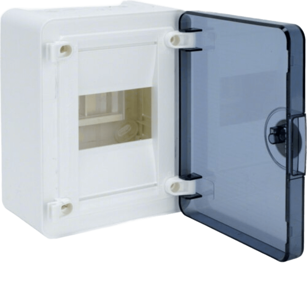 Hager 8-Way Surface Distribution Board – Transparent Door