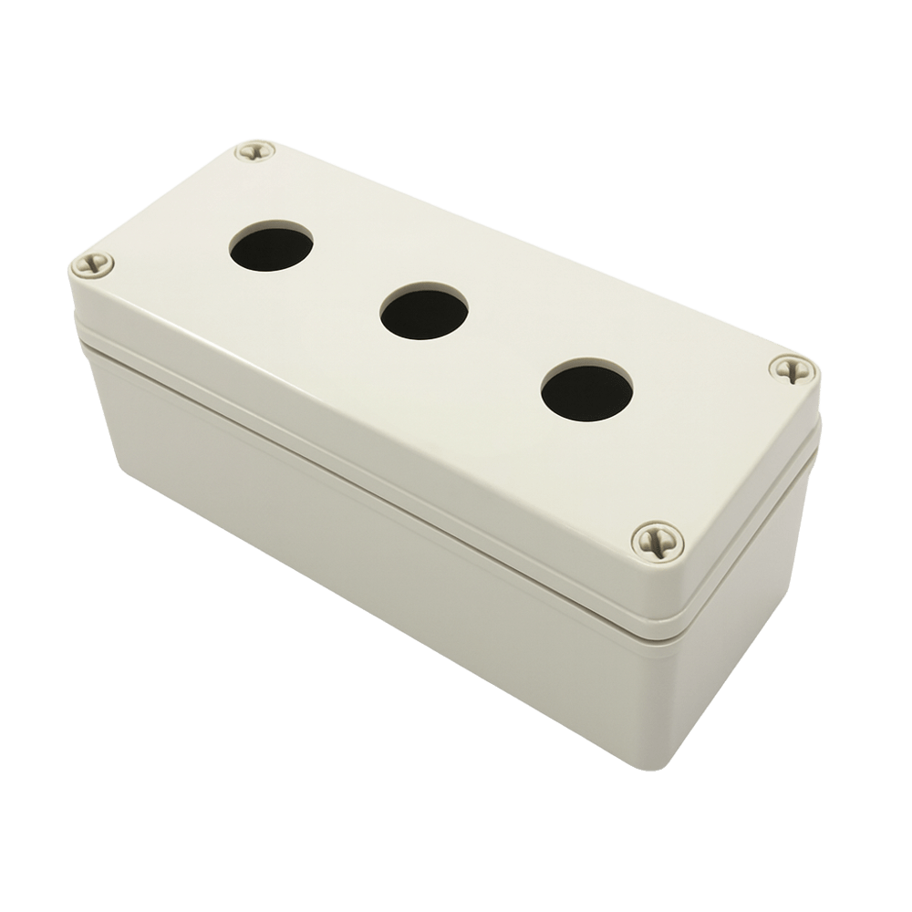 Riken 3-Hole Pushbutton Enclosure – 22mm, IP65, PVC, Grey