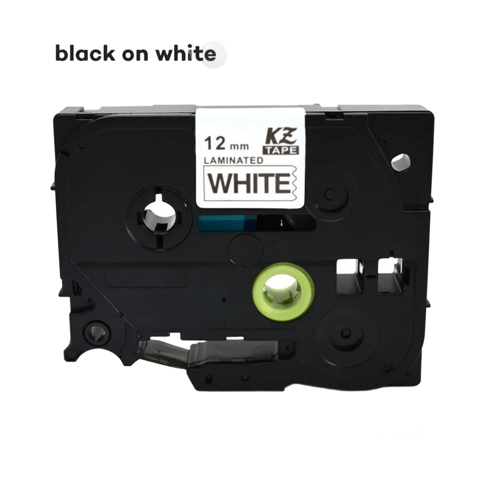 ZP Compatible Label Tape – 12mm, Black on White, 8m, Non-Laminated (Indoor Use)