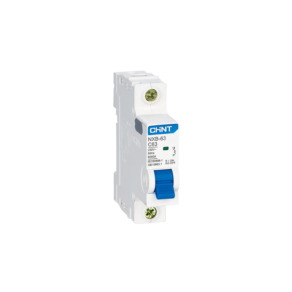 Chint NXB-63C 1 Pole 20A 3kA C Curve Miniature Circuit Breaker (MCB) for overload and short-circuit protection.